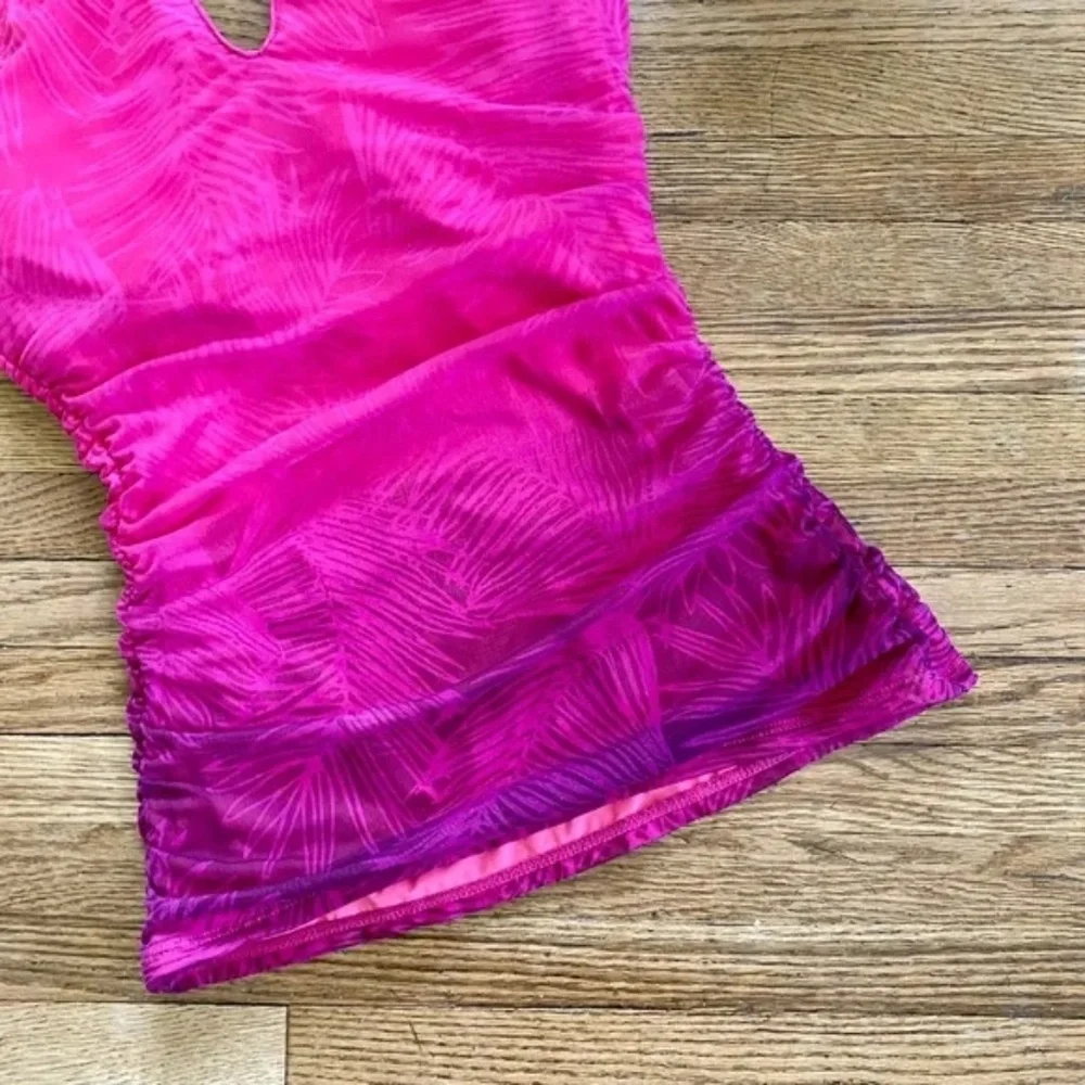 LAUREN Ralph Lauren Ombre Palm-Print High-Neck‎ Tankini Pink Top Size 4